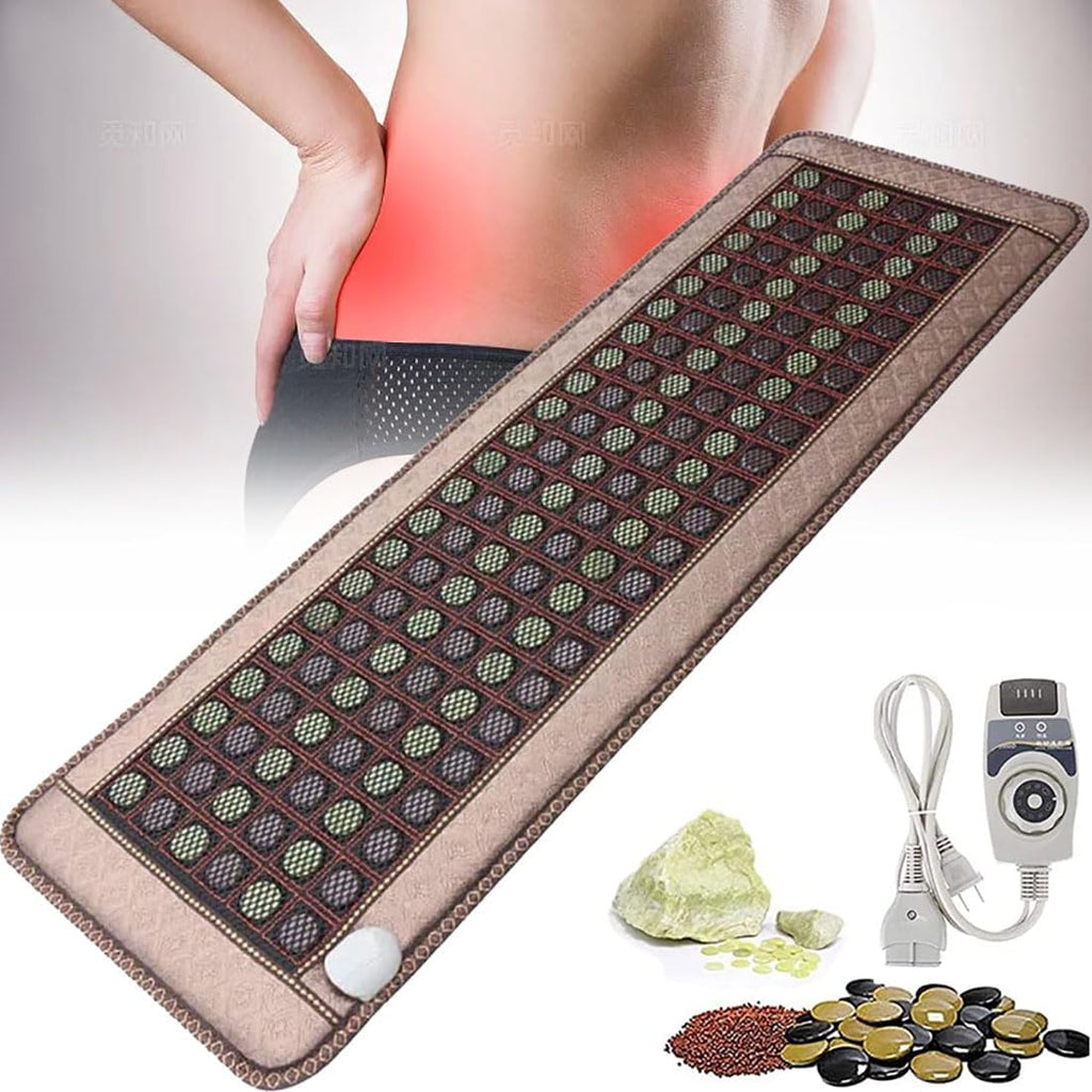 HAILM Automatic Thermostat Far Infrared Jade Amethyst Heat Stone Mat for Full Body, Tourmaline Heating Pad, Electric Stone Heating Mattress Infrared Heat Therapy, Adjustable Temperature