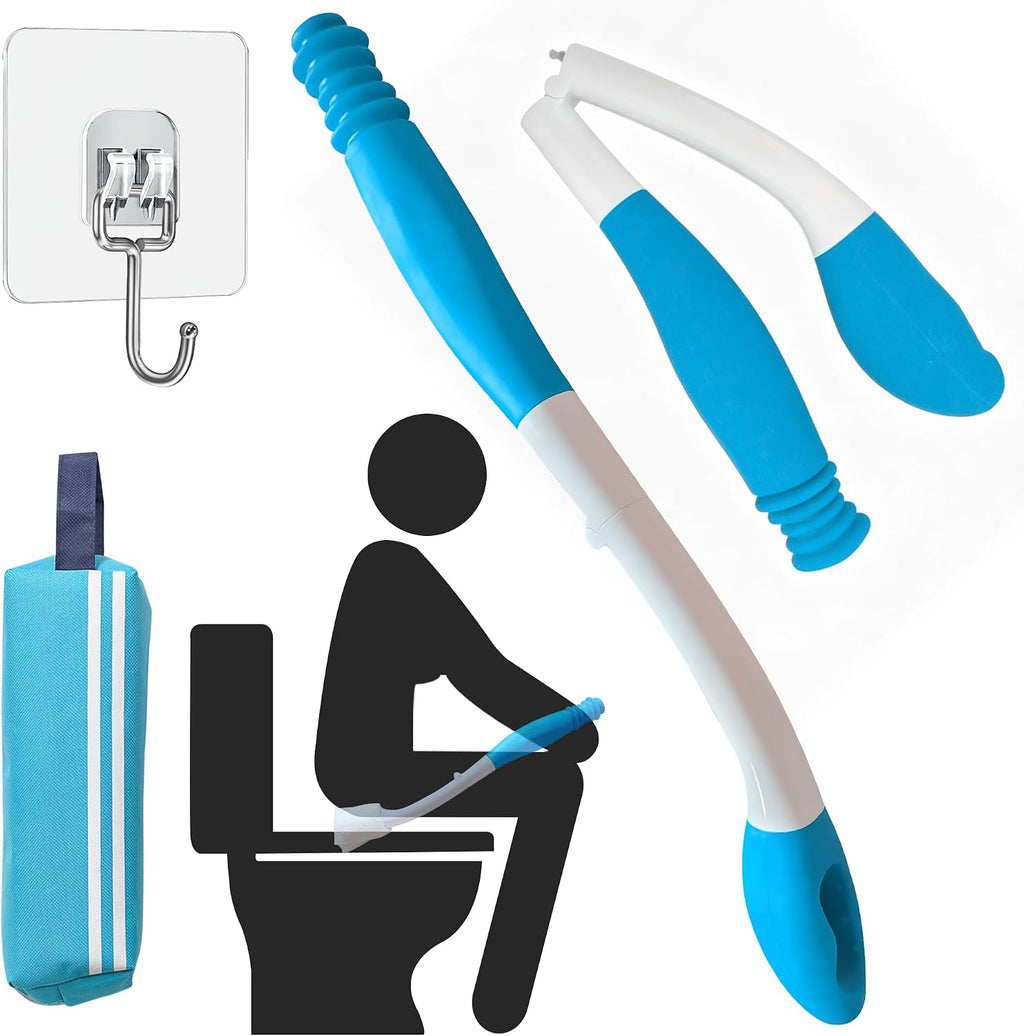 Foldable Butt Wiper Tool, Toilet Aid for Wiping Bottom, 15.7" Long Reach Portable Wiping Aid for Toileting for Home & Travel, with Storage Bag & Hook for Seniors, Pregnant Women, Limited Mobility