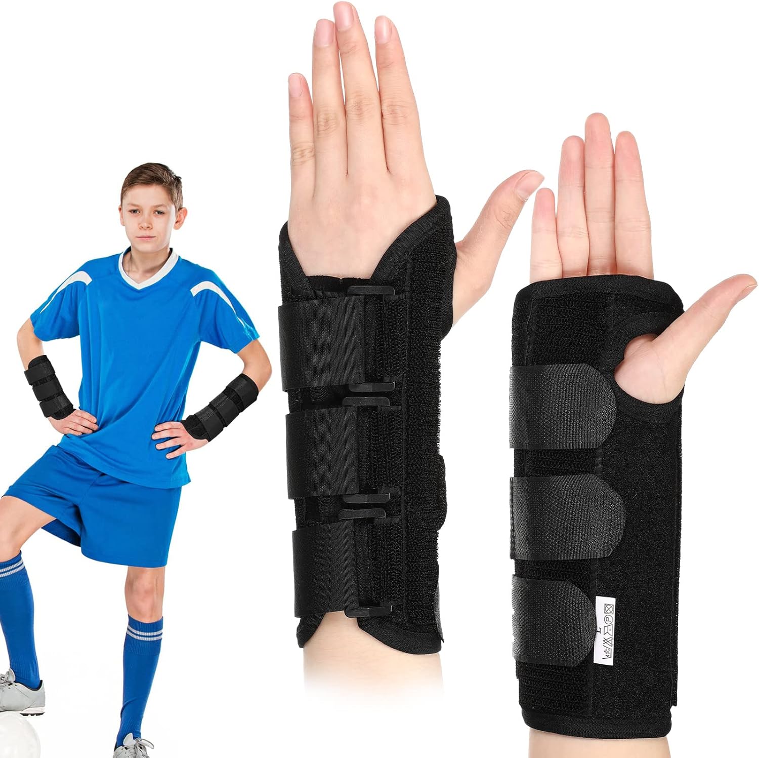 Konohan 2 Pcs Wrist Brace for Kids Youth Carpal Splints Wrist Brace Sports Night Support with Adjustable Compression Straps for Children Sleep(Black,Age 8-12)