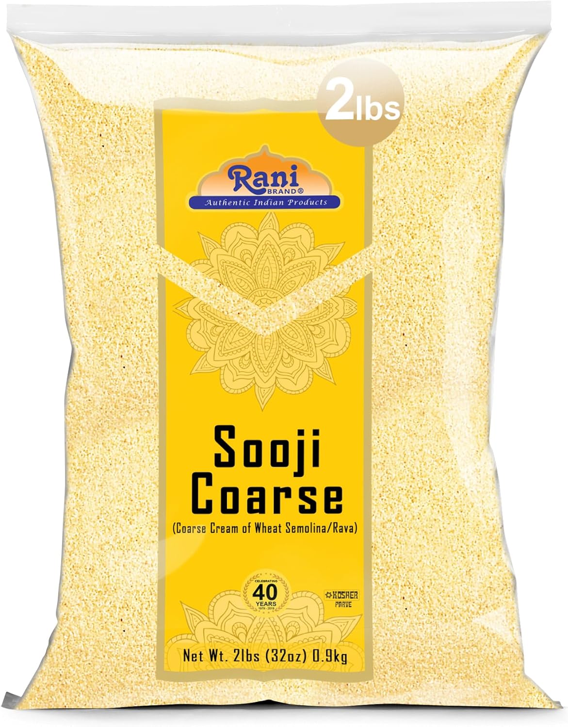 Rani Sooji Coarse (Farina, Suji, Rava, Rawa, Wheat Semolina) Flour 32oz (2lbs) 908g ~ All Natural | Vegan | NON-GMO | Kosher | Indian Origin