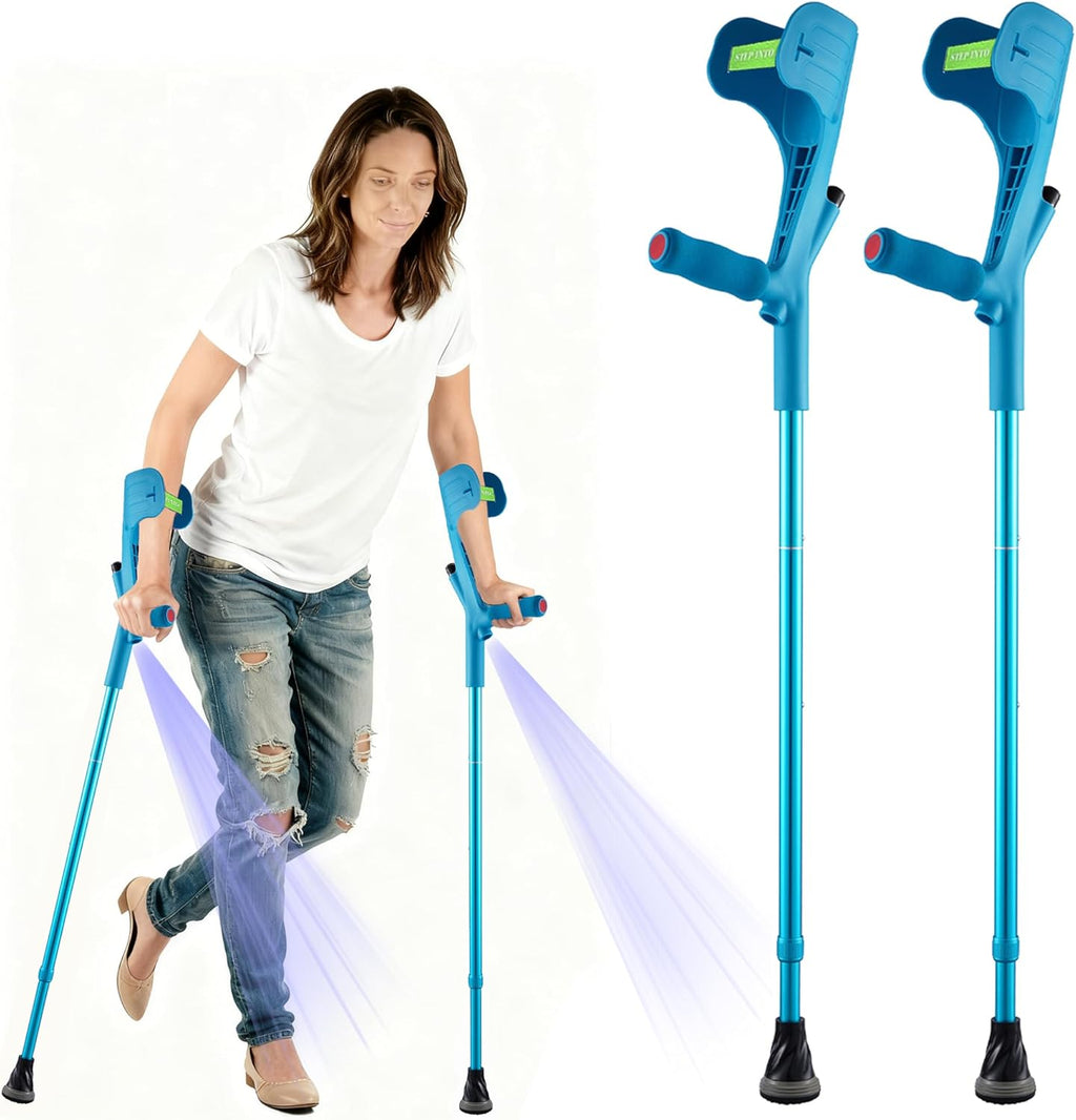 Forearm Crutches for Adults Foldable Knee Patients Mobility aids for Childre and Seniors for with Leg Injury Adjustable Travel Lightweight Walking Stick (Blue Pro)