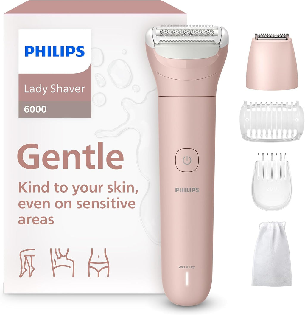 Philips Lady Shaver Series 6000 - Cordless, Wet & Dry Electric Shaver, 3-Blade Shaving System, for Legs, Body & Bikini, 80 Mins. Runtime, Model BRL137/00