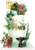 40 PCS Safari Jungle Cake Toppers Chimpanzee Monkey Cake Toppers Animals Figure Gold Palms Jungle Wild One Animals Cake Decorations for Safari Birthday Supplies