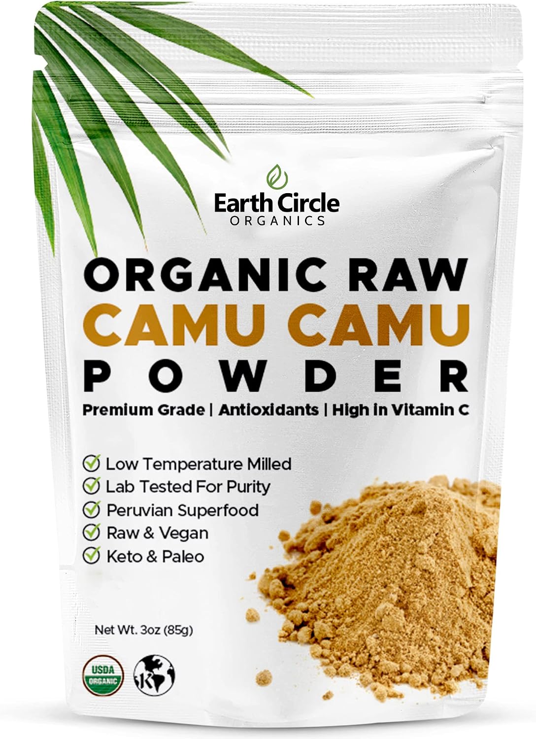 Earth Circle Organics Camu Camu Powder – Organic Raw Berry Powder with Natural Vitamin C & Antioxidants – Vegan, Kosher, Non-GMO Superfood for Immunity & Energy – 3oz (Pack of 1)