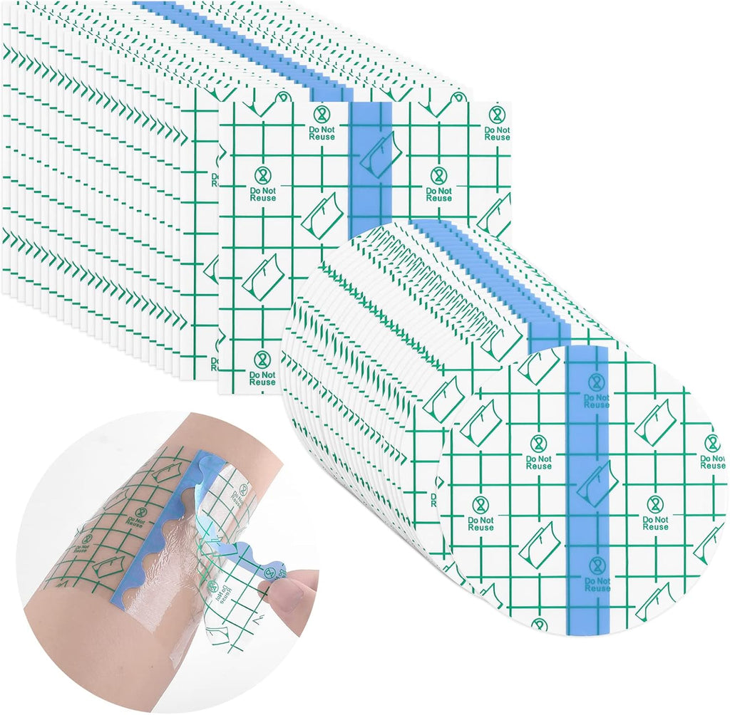 50 Pcs Waterproof Adhesive Bandages Transparent Stretch Tattoo Aftercare Bandage,Protective Waterproof Film Dressing Cover Tape for Wound Dressing, Swimming, Shower (4 x 4 Inch Round,Square)