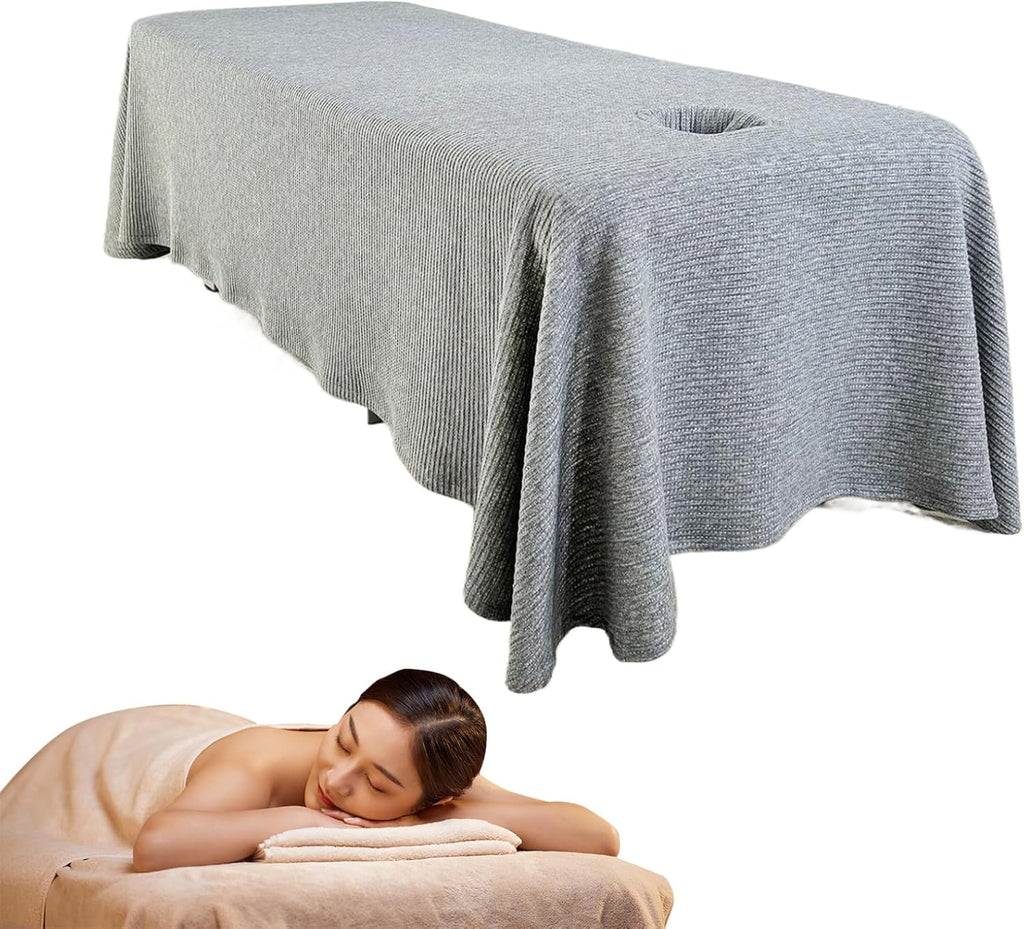 Massage Bed Sheet, Breathable Massage Table Skirt with Face Hole, Washable Reusable Beauty Bed Cover, Spa Bed Cover for Salon Massage, Grey, Massage Table Skirt