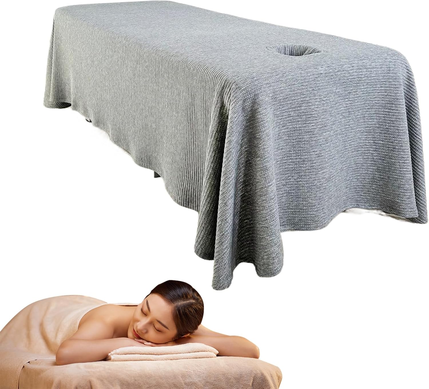 Massage Bed Sheet, Breathable Massage Table Skirt with Face Hole, Washable Reusable Beauty Bed Cover, Spa Bed Cover for Salon Massage, Grey, Massage Table Skirt