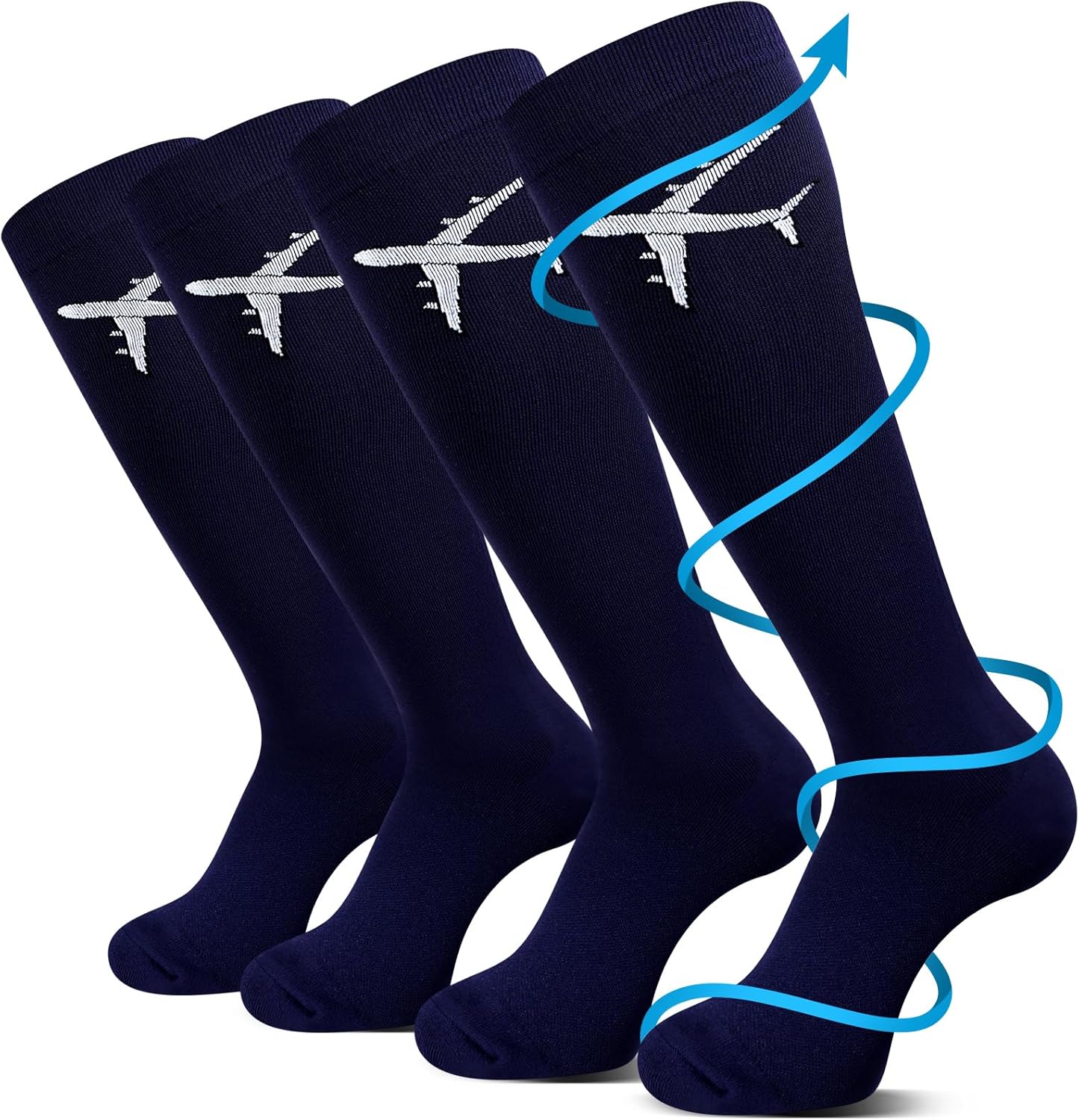 Skicuff 2 Pairs Travel Compression Socks for Men Women 15-25 mmHg Graduated Knee High Compression Socks for Travel and Flight