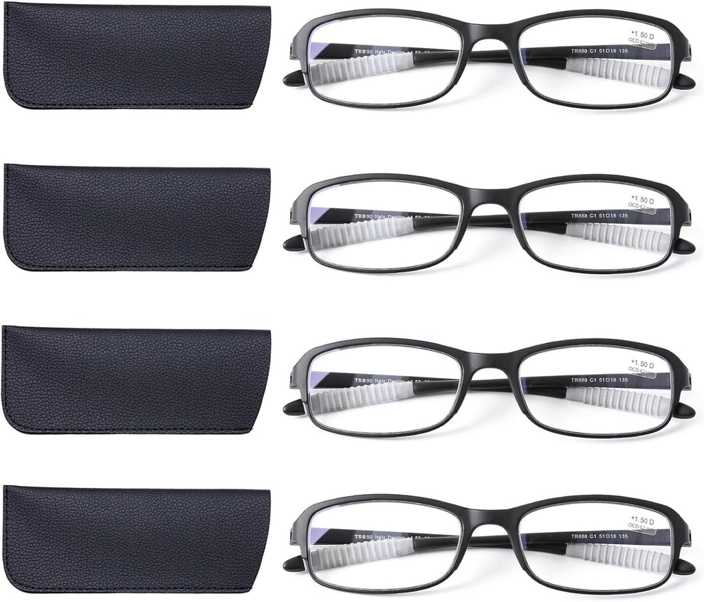DOOViC 4 Pack Blue Light Blocking Reading Glasses for Men Women TR90 Sturdy Ultra Lightweight Readers 1.75