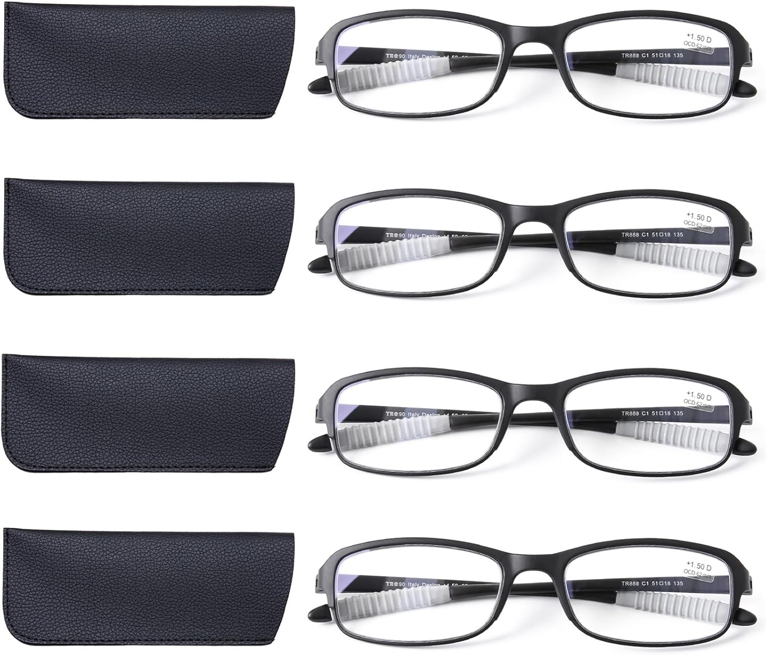 DOOViC 4 Pack Blue Light Blocking Reading Glasses for Men Women TR90 Sturdy Ultra Lightweight Readers 1.75