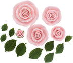 Global Sugar Art Edible Exquisite Rose & Leaf Tray Sugar Cake Flowers, Pink Unwired, 5 Count by Chef Alan Tetreault