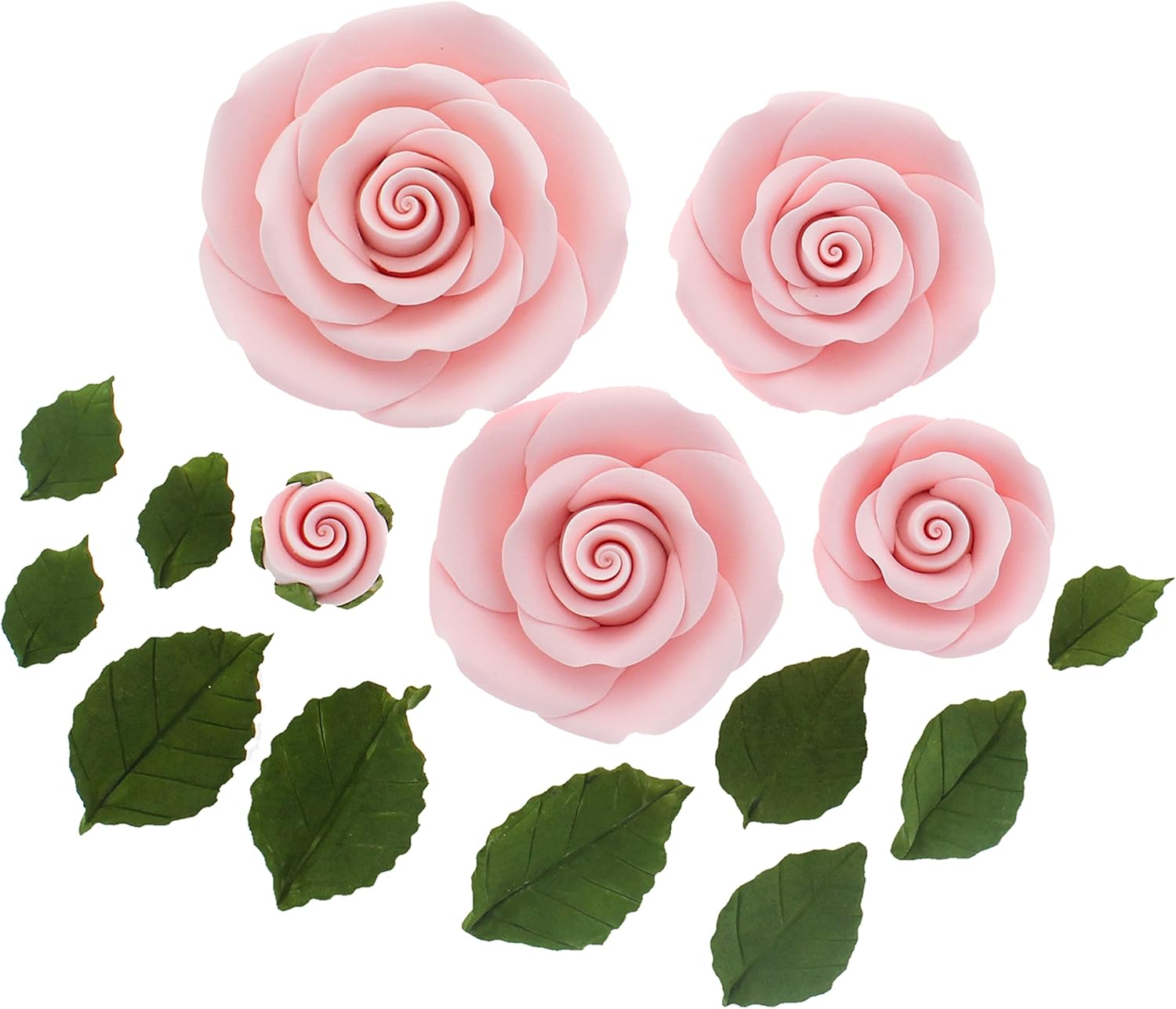 Global Sugar Art Edible Exquisite Rose & Leaf Tray Sugar Cake Flowers, Pink Unwired, 5 Count by Chef Alan Tetreault