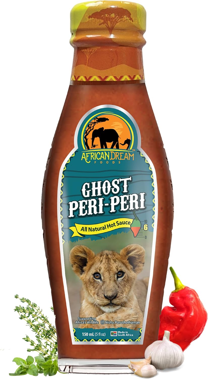 Ghost Peri-Peri Hot Sauce by African Dream Foods | All-Natural Spicy Piri-Piri Sauce with African Ghost Peppers | Vegan, Non-GMO, Gluten-Free| Glass Bottle, 5 fl oz