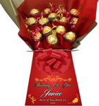 Personalized Chocolate Candy Hamper Gift Bouquet Made With FERRERO (red & gold)