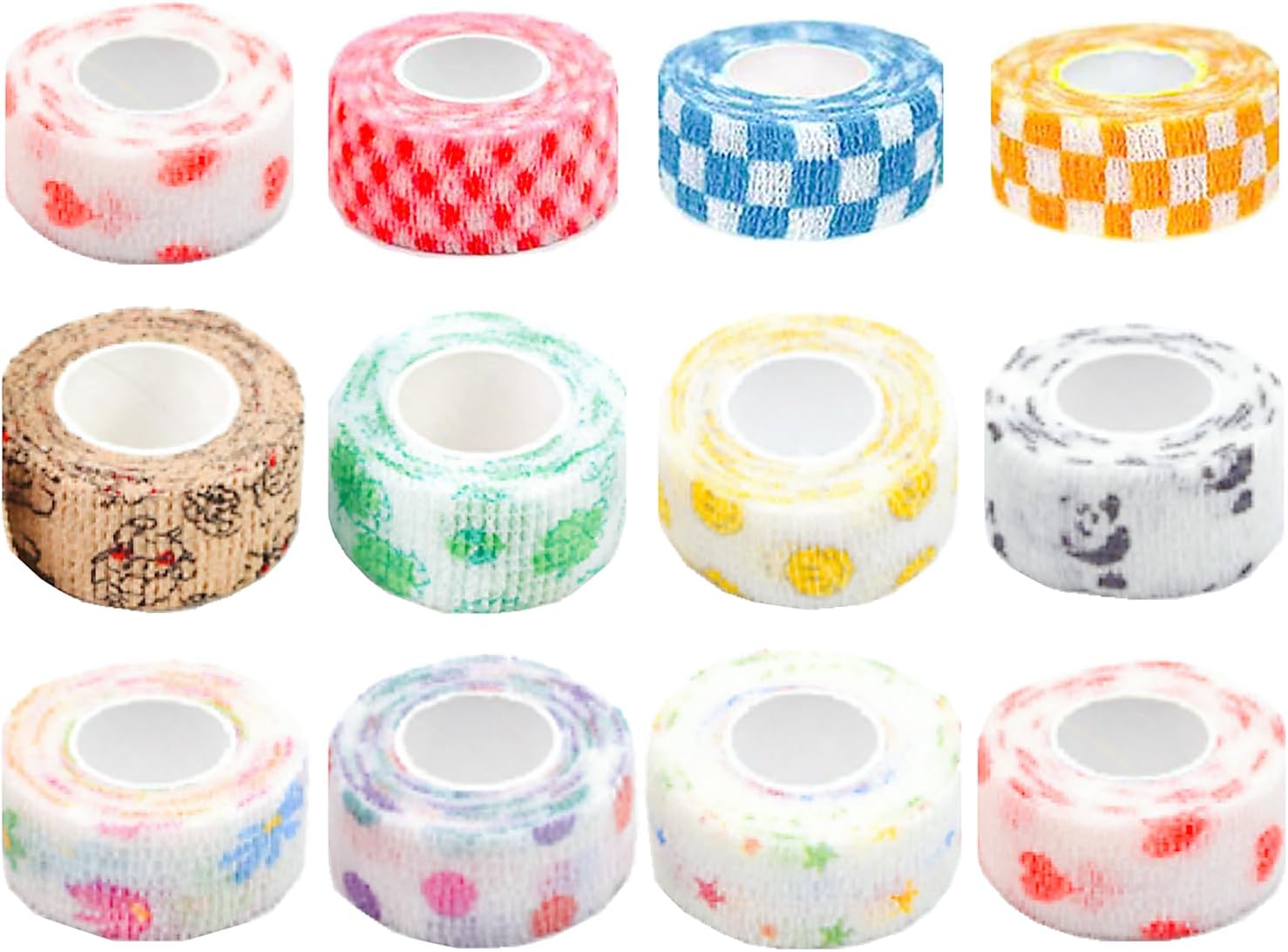 12 Pack Self Adhesive Bandage Wrap Elastic Cohesive Grip Wrap Tape for Finger Wrist Sports