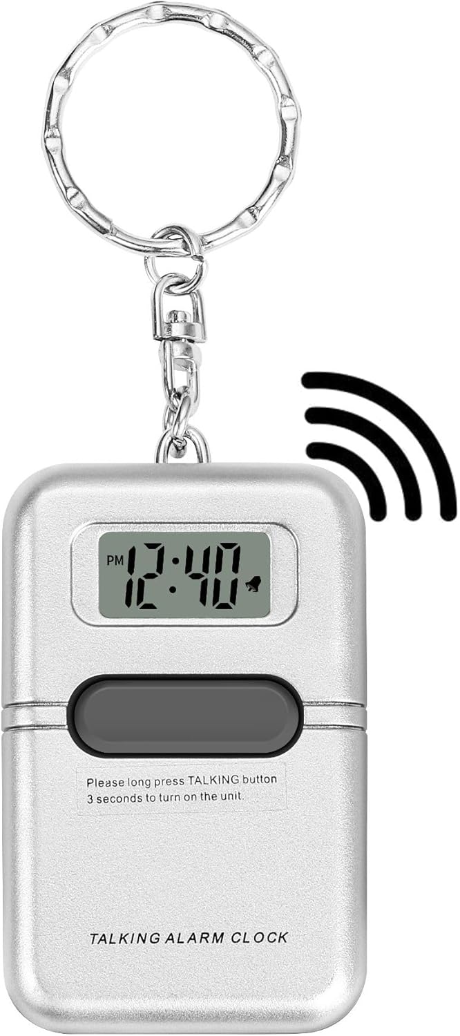 Talking Clock Keychain with LCD Screen - Clear American Accent, Announcing time with Press of The Button, Great for Visually impaired or Blind (1), Gray