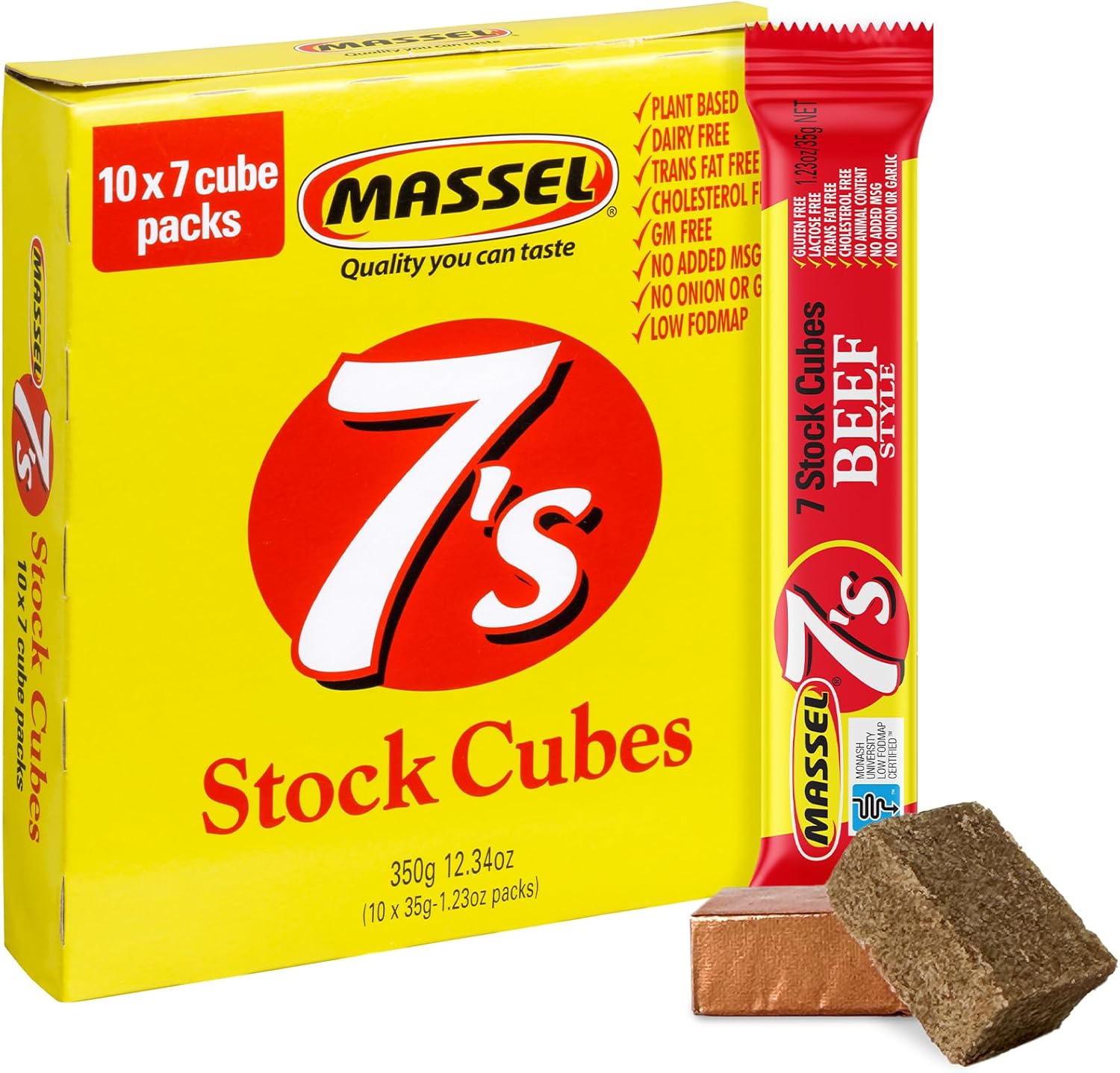 Massel Beef Style Bouillon Cubes | 10 x 7 Pack (70 Cubes) | Plant Based Broth & Soup Base | Low FODMAP, Gluten & Dairy Free, Vegan, No MSG