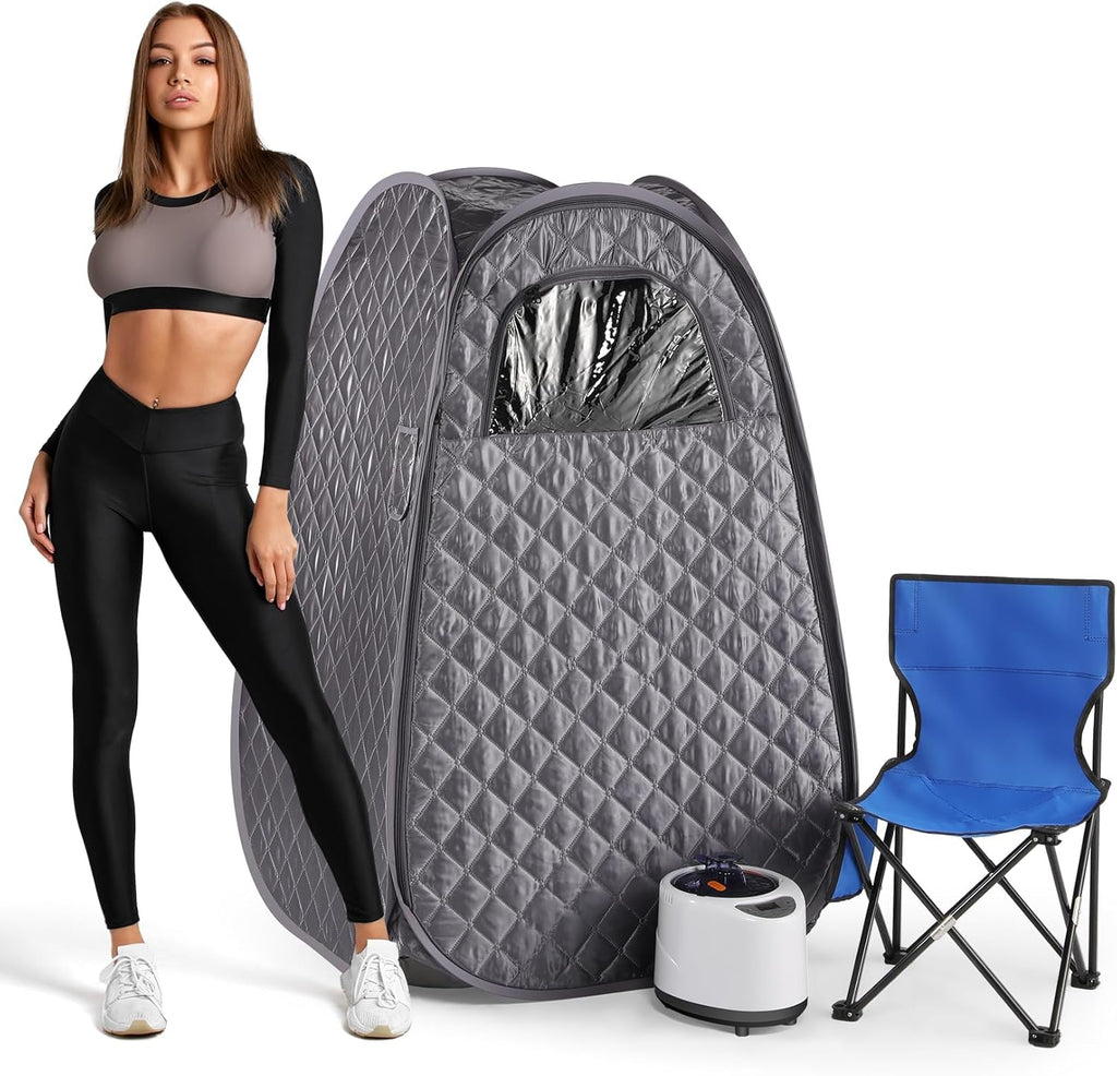Portable Sauna for Home Full Body Personal Sauna Steam Sauna at Home Spa with 2.6L 1000W Steam Generator, 90 Minute Timer, Foldable Chair, Remote Control Included(Dark Grey)