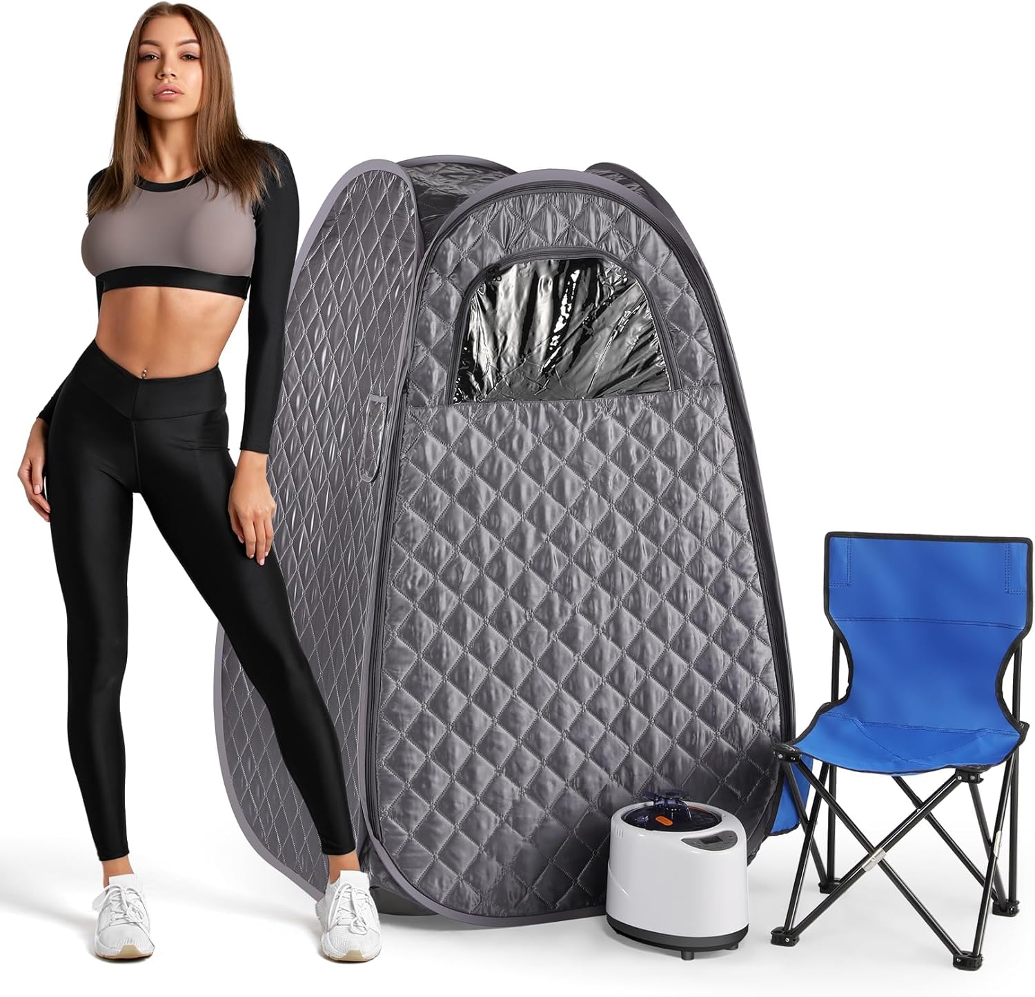 Portable Sauna for Home Full Body Personal Sauna Steam Sauna at Home Spa with 2.6L 1000W Steam Generator, 90 Minute Timer, Foldable Chair, Remote Control Included(Dark Grey)