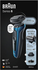 Braun Series 6 6040cs Electric Shaver with Charging Stand, Precision Trimmer, Wet & Dry, Rechargeable, Cordless Foil Shaver, Blue