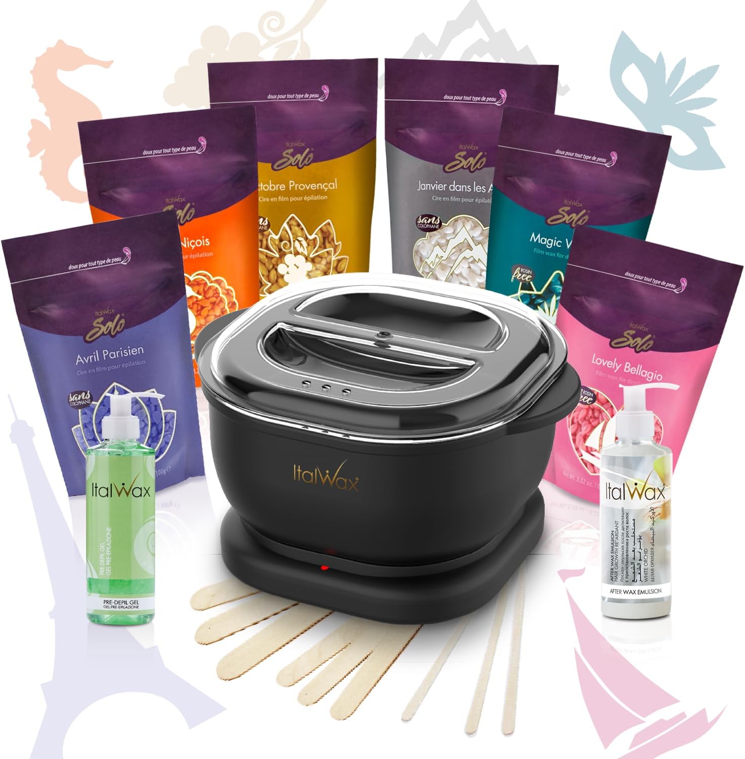 Italwax Brazilian Waxing Kit – Automatic Wax Warmer with Hard Wax Beads, No Temperature Control Needed, Easy-to-Clean Silicone Pot, Painless Hair Removal for Sensitive Skin, Face, Bikini & Body