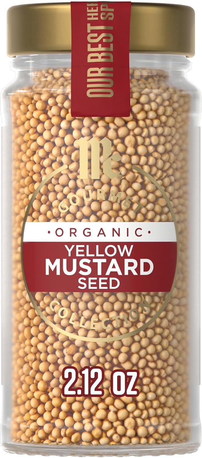 McCormick Gourmet Collection Yellow Mustard Seed, Organic, Non GMO, Our Best Herbs & Spices, Pungent Flavor for Pickled Vegetables, Potato Salad, Salad Dressings & More, 2.12 oz