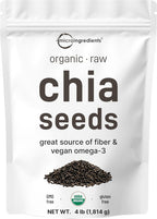 Organic Chia Seeds, 4lbs | Raw Chia Seed Source | Rich in Essential Fiber, Vegan Omega-3, & Plant Based Protein | Great for Baking, Smoothies, Pudding, & Oatmeal | Non-GMO, Gluten Free