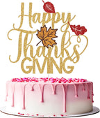 Happy Thanksgiving Cake Topper, Thankful Grateful Blessed Decor, Give Thanks, Fall Thanksgiving Autumn Festival Party Decorations, Gold Glitter
