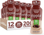 Ripple Vegan Protein Shake | Chocolate | 20g Nutritious Plant Based Pea Protein | Shelf Stable | No GMOs, Soy, Nut, Gluten, Lactose | 12 Oz, 12 Pack