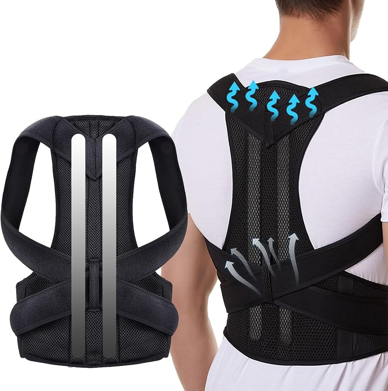 S-2XL Plus Size Posture Corrector for Men and Women Back Posture Brace Back Lumbar Clavicle Support Adjustable Posture Trainer Stop Slouching and Hunching (Black M)