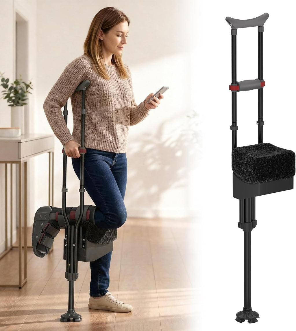 Knee Crutch with Adjustable Safety Kneepad | Non-Slip Mobility Aid for Left or Right Leg | Comfortable Peg Leg Alternative for Foot & Ankle Surgery Recovery, Leg Injury Support