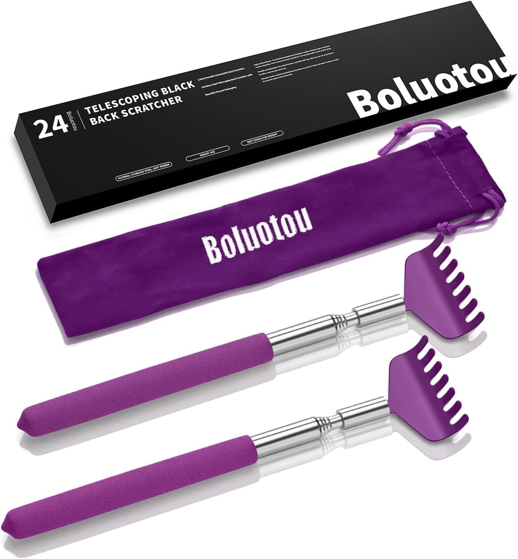 Kuvvfe 2 Pack Portable Extendable Back Scratcher, Stainless Steel Telescoping Back Scratcher with Beautiful Present Packaging(Purple)