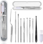 Ear Pick Ear Wax Removal Kit, Ear Cleansing Set, Earwax Remover Tool, Ear Curette Ear Wax Remover Tools with a Cleaning Brush and Storage Box, Medical Grade, for Ear Adult and Kid, Silver, 10 Pcs