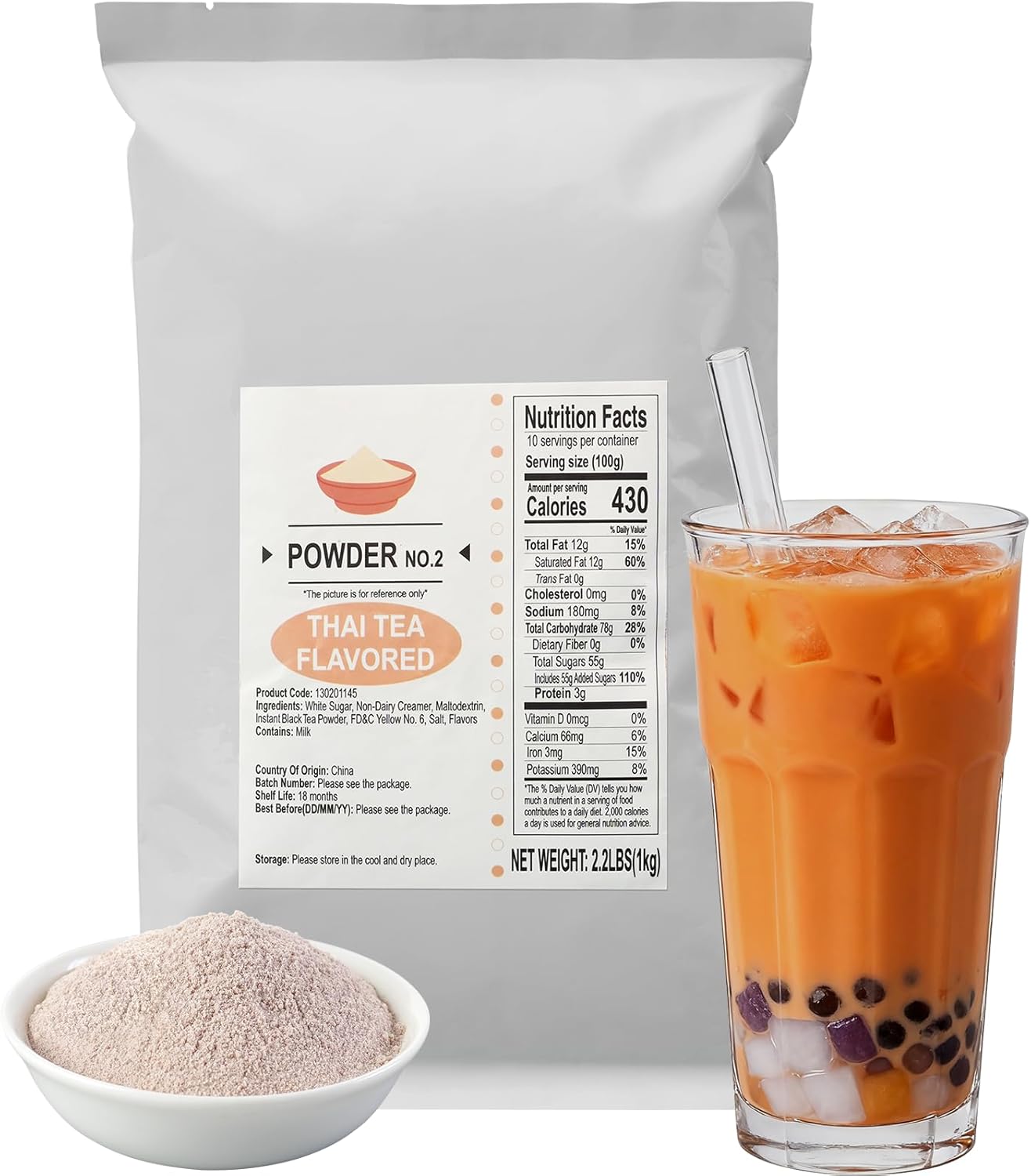 Soeos Thai Tea Flavored Powder, 2.2 lbs (1kg) – Instant Bubble Tea Mix with Creamer & Sugar, Easy to Prepare, Perfect for Boba Drinks & Desserts