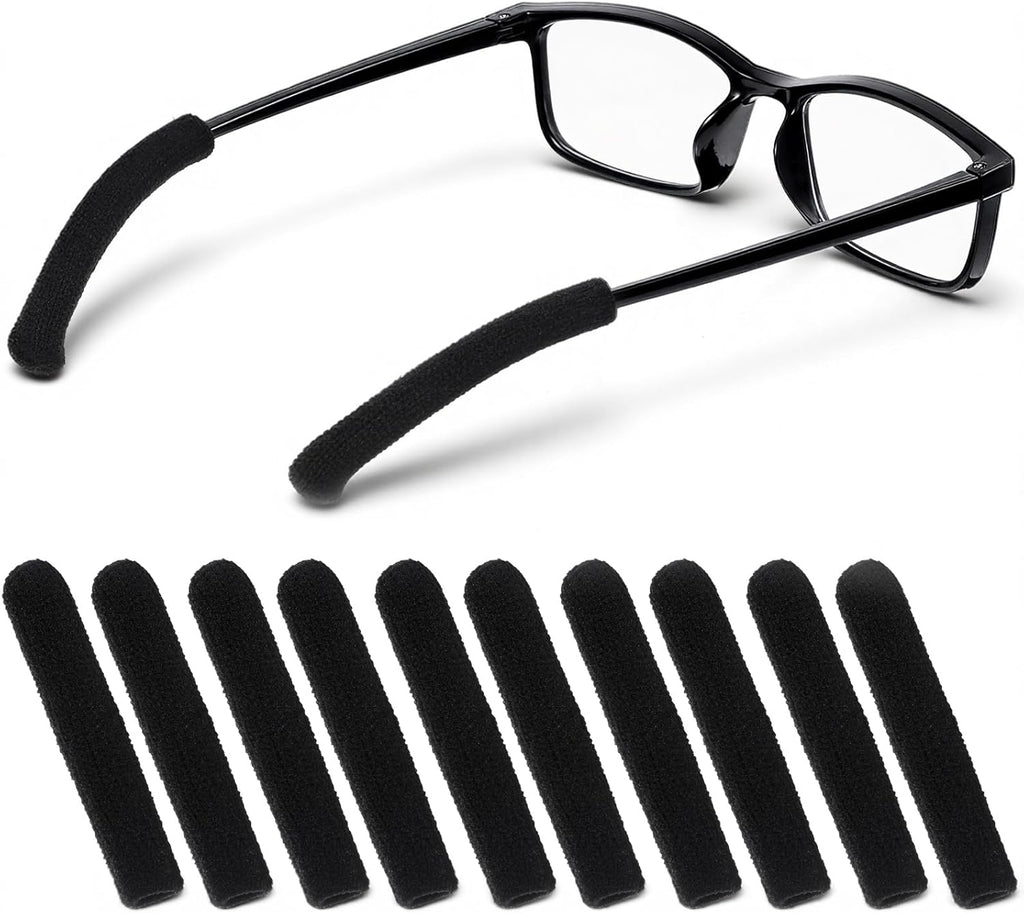 5 Pairs Knitting Glasses Ear Cushion, Soft Ear Cushions for Glasses,Non-Slip Elastic Eyeglasses Temple Tips Sleeve for Women and Man, Sunglasses Accessories(Black)