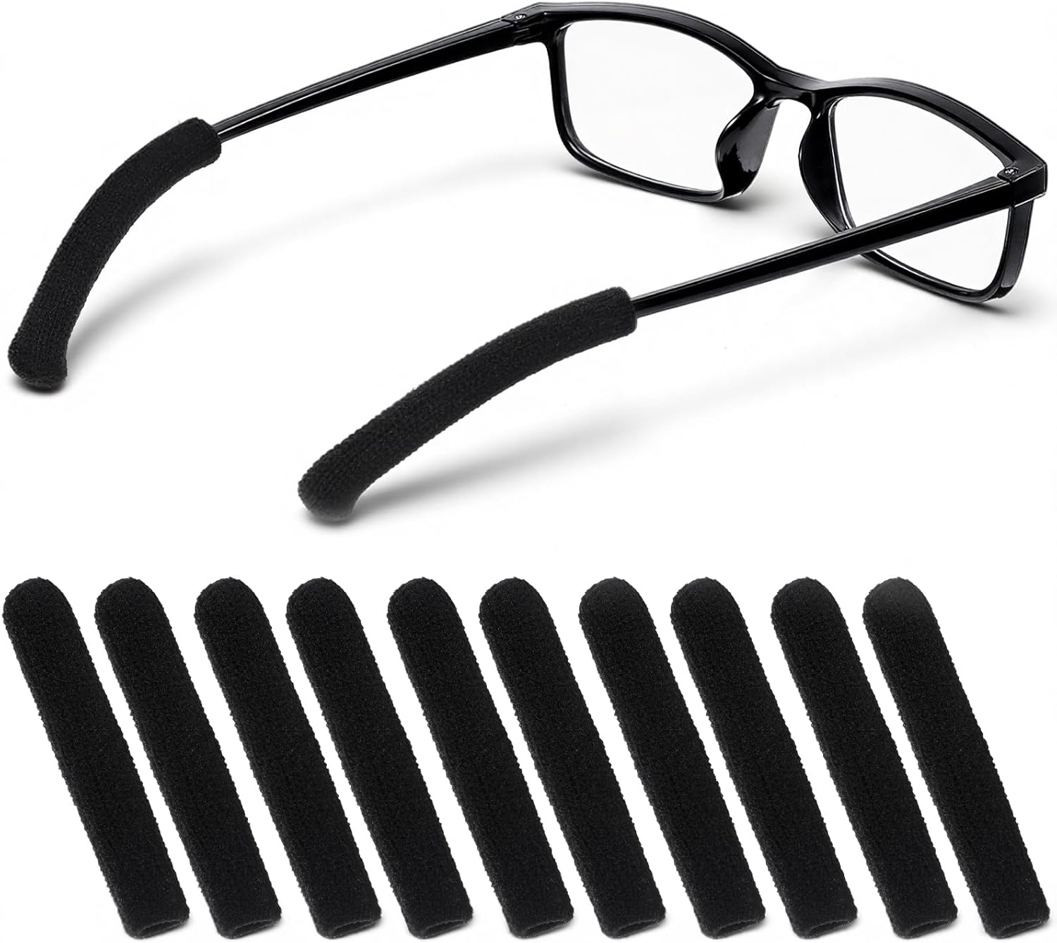 5 Pairs Knitting Glasses Ear Cushion, Soft Ear Cushions for Glasses,Non-Slip Elastic Eyeglasses Temple Tips Sleeve for Women and Man, Sunglasses Accessories(Black)