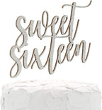 16th Birthday Cake Topper - Sweet Sixteen - Double Sided Silver Glitter - Premium Quality Made in USA