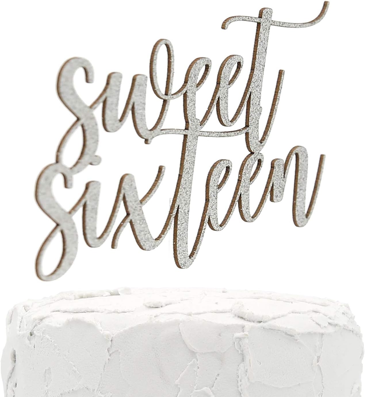 16th Birthday Cake Topper - Sweet Sixteen - Double Sided Silver Glitter - Premium Quality Made in USA