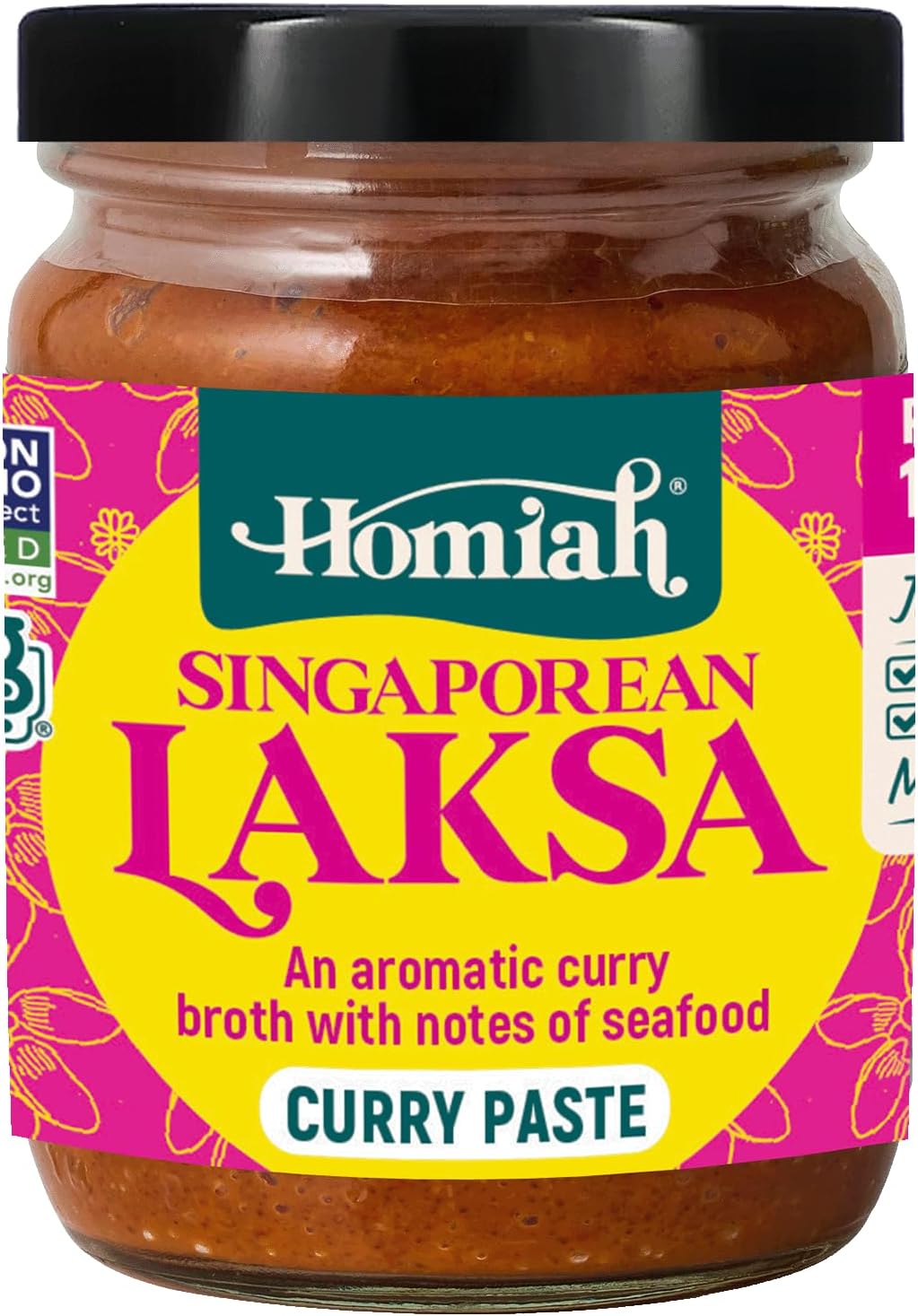 Homiah Laksa Curry Paste, 4 Oz – Gluten-Free, Non-GMO Singaporean Curry Paste, Thai Essentials for Kitchen – Premium Laksa Thai Paste for Authentic Asian Dishes (1 Jar)