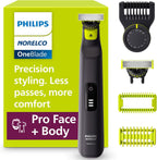 Philips Norelco OneBlade Pro 360 Face + Body Electric Shaver, Beard Trimmer and Groomer, with 360 Blade Technology, 14-Length Precision Comb, Body Kit, Soft Pouch, Model QP6542/70