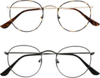 OPULIZE SOL Reading Glasses with Blue Light Blocking for Women and Men, Round Metal Frame, Spring Hinges, Computer Gaming Glasses, Brown Tortoiseshelll,Gunmetal Grey +0 (Pack of 2)