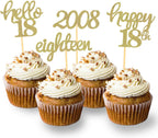 24 Pcs Glitter 18th Birthday Cupcake Toppers for Celebrating 18th Birthday Party Decorations for Eighteen Years Old Birthday Party Supplies (Gold2)