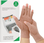 2-Pair Arthritis Compression Gloves for Alleviate Rheumatoid Osteoarthritis, Carpal Tunnel Raynauds Disease, Fingerless Design Breathable & Moisture, Women and Men (Coffee, Small)