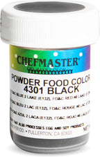 Chefmaster Black Dry Powder Candy Color | Vibrant Shades | Chocolate, Macarons, Fondant | Decorating | Professional-Grade Dye | Easy-to-Use | Manufactured in USA | 3 grams
