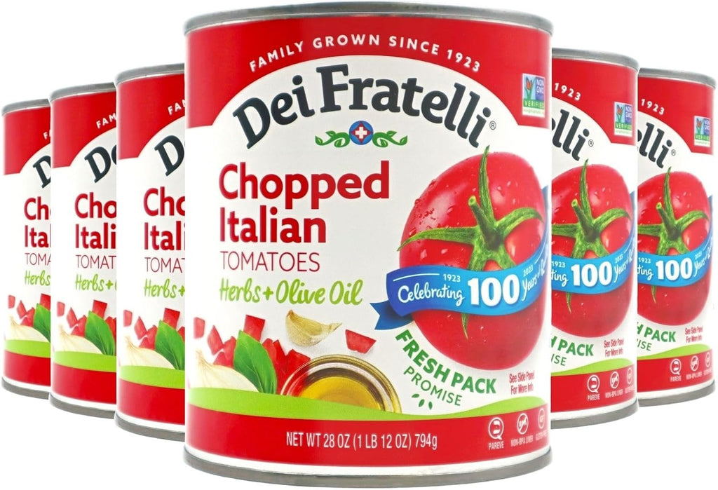 Dei Fratelli Chopped Italian Tomatoes with Herbs and Olive Oil - Vine-Ripened – Non GMO, Gluten-Free (28 oz. Cans, 6 pack)