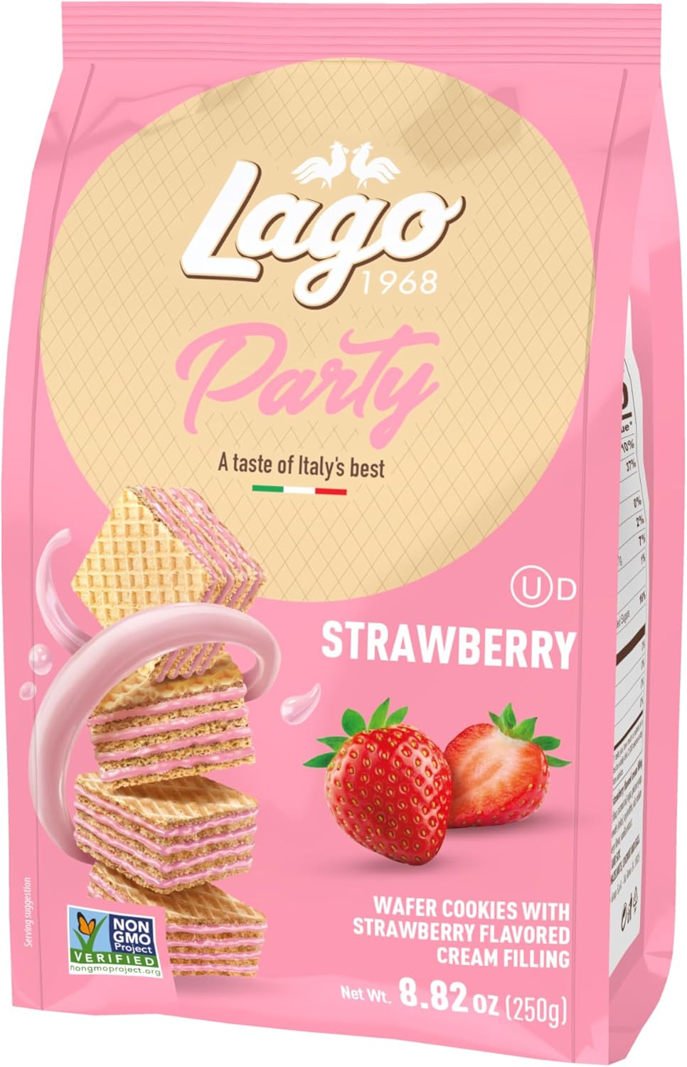 Gastone Lago Party Wafers, Strawberry, 8.82 oz – Italian Wafer Cookies with Strawberry Cream Filling, Non-GMO Verified, Authentic Taste of Italy