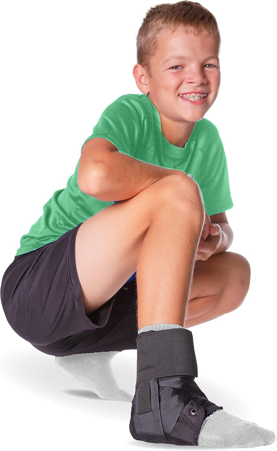 BraceAbility Lace Up Kids Ankle Brace - Pediatric Figure 8 Sprained Foot Support Wrap for Active Youth, Children in Sports, Basketball Protection, Gymnastics, Soccer, and Volleyball (XS)