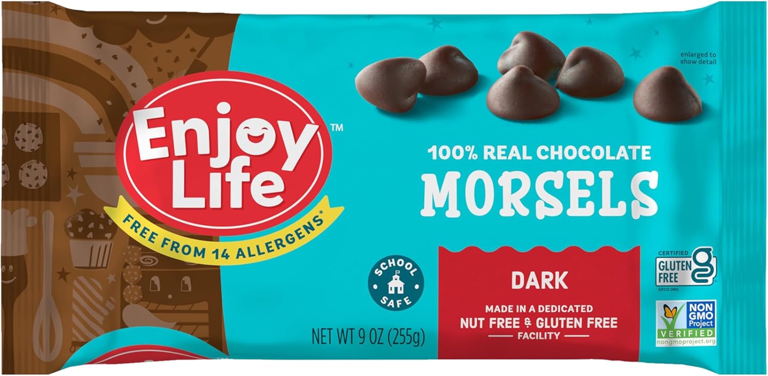 Enjoy Life Baking Dark Chocolate Morsels, Dairy Free , Soy Free, Nut Free, Non GMO, Gluten Free, Vegan Chocolate Chips, 9 oz bag