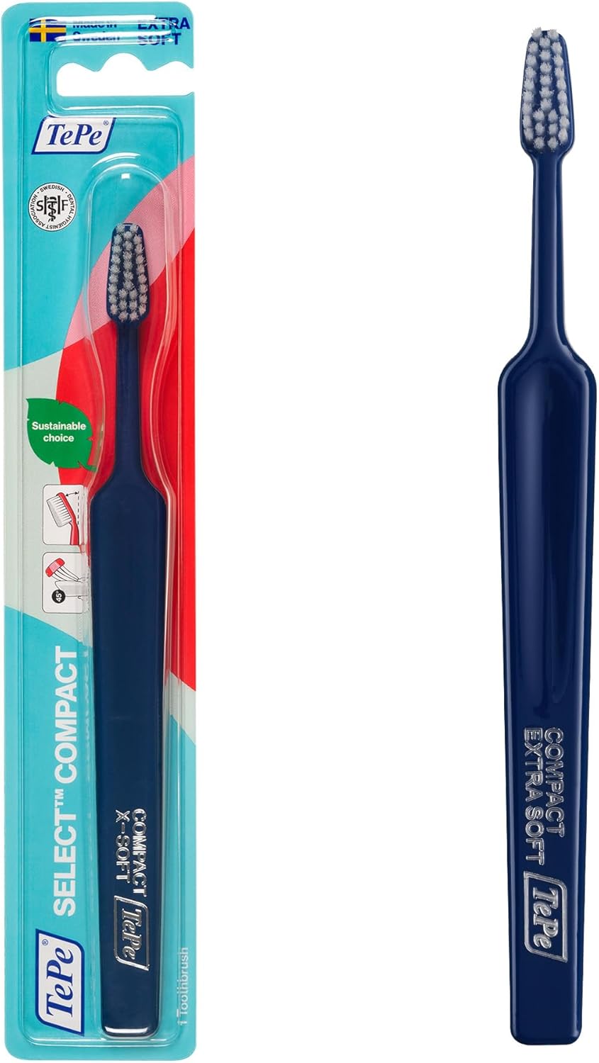 TePe Select X-Soft Toothbrush, Adult Soft-Bristle Toothbrush with Compact Tapered Head and Angled Neck, Pack of 1