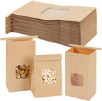 Moretoes 100pcs Small Bakery Cookie Bags with Window, Brown Kraft Paper Bags for Homemade Bread Cookie, 3.5x2.2x6.7in Tin Tie Tab